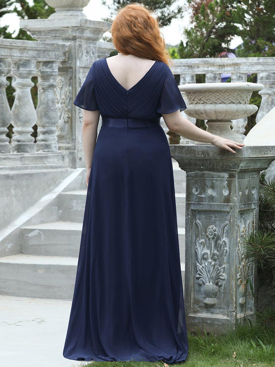 Robe mariage invitée fluide élégante en mousseline à taille haute #Couleur_Bleu Marine