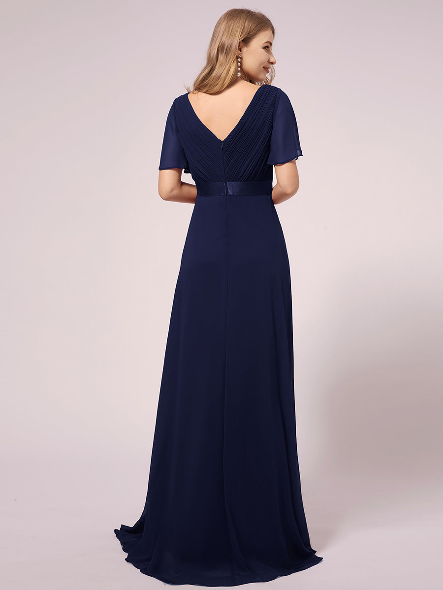 Robe de maternité en mousseline simple à manches volantées #Couleur_Bleu Marine