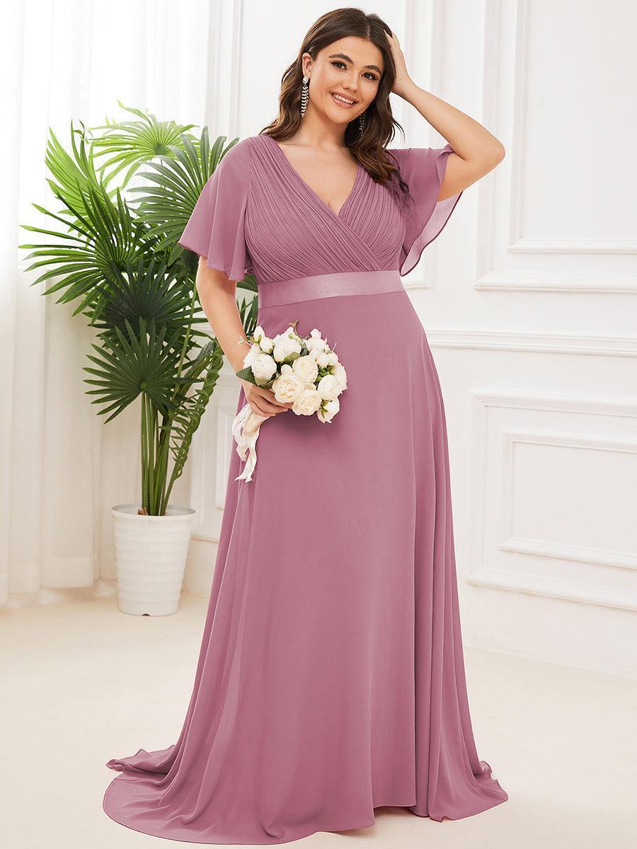 Robe mariage invitée fluide élégante en mousseline à taille haute #Couleur_Orchidee