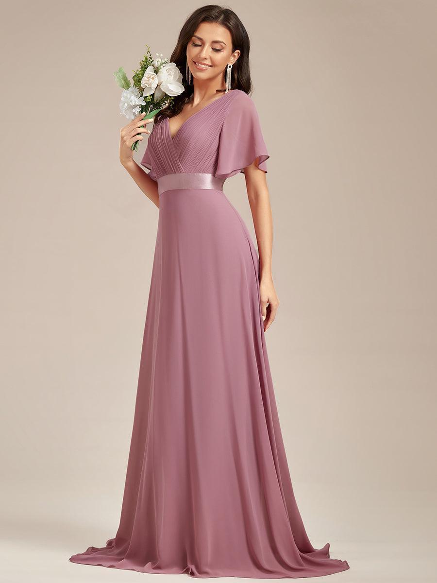 Robe mariage invitée fluide élégante en mousseline à taille haute #Couleur_Orchidee
