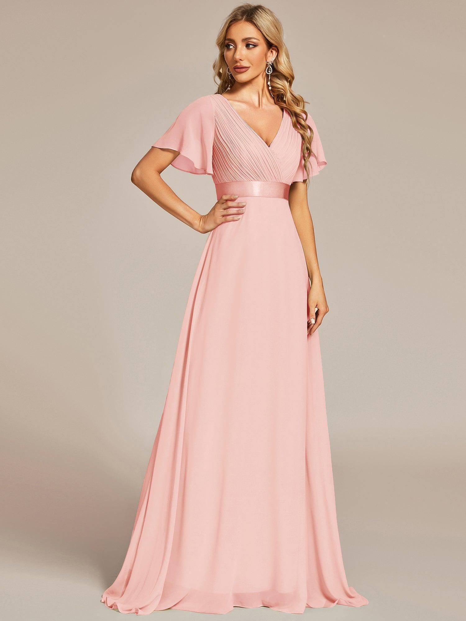 Robe mariage invitée fluide élégante en mousseline à taille haute #Couleur_Rose