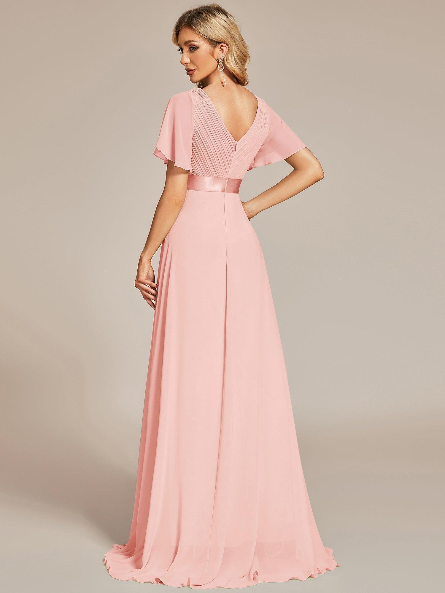 Robe mariage invitée fluide élégante en mousseline à taille haute #Couleur_Rose