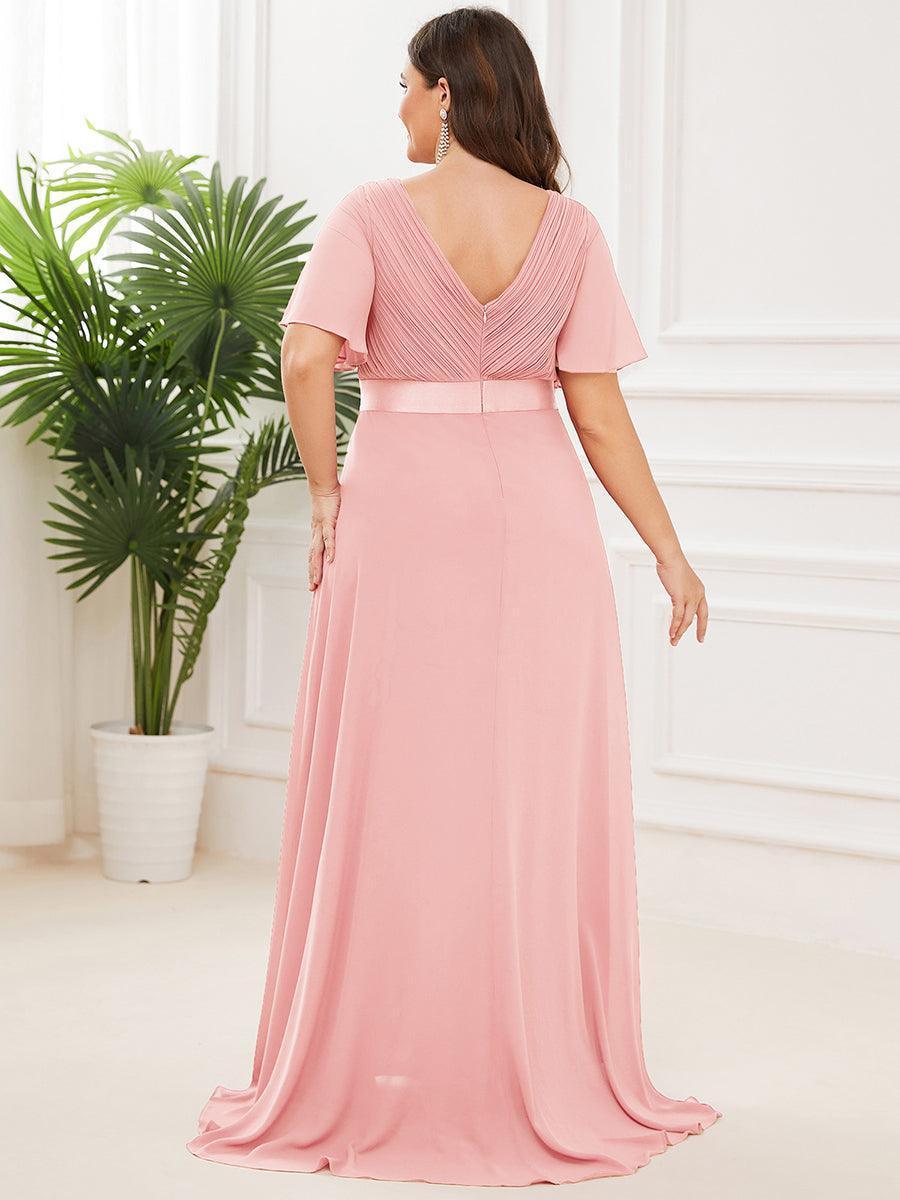 Robe mariage invitée fluide élégante en mousseline à taille haute #Couleur_Rose