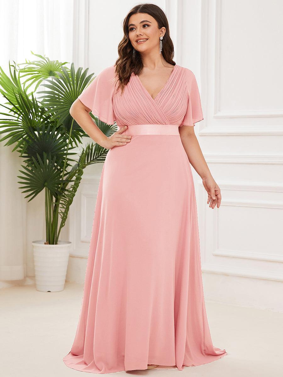 Robe mariage invitée fluide élégante en mousseline à taille haute #Couleur_Rose