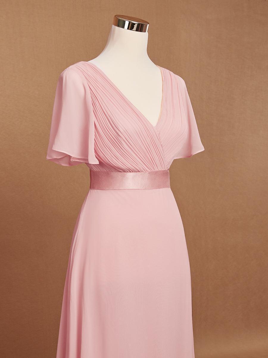 Robe mariage invitée fluide élégante en mousseline à taille haute #Couleur_Rose