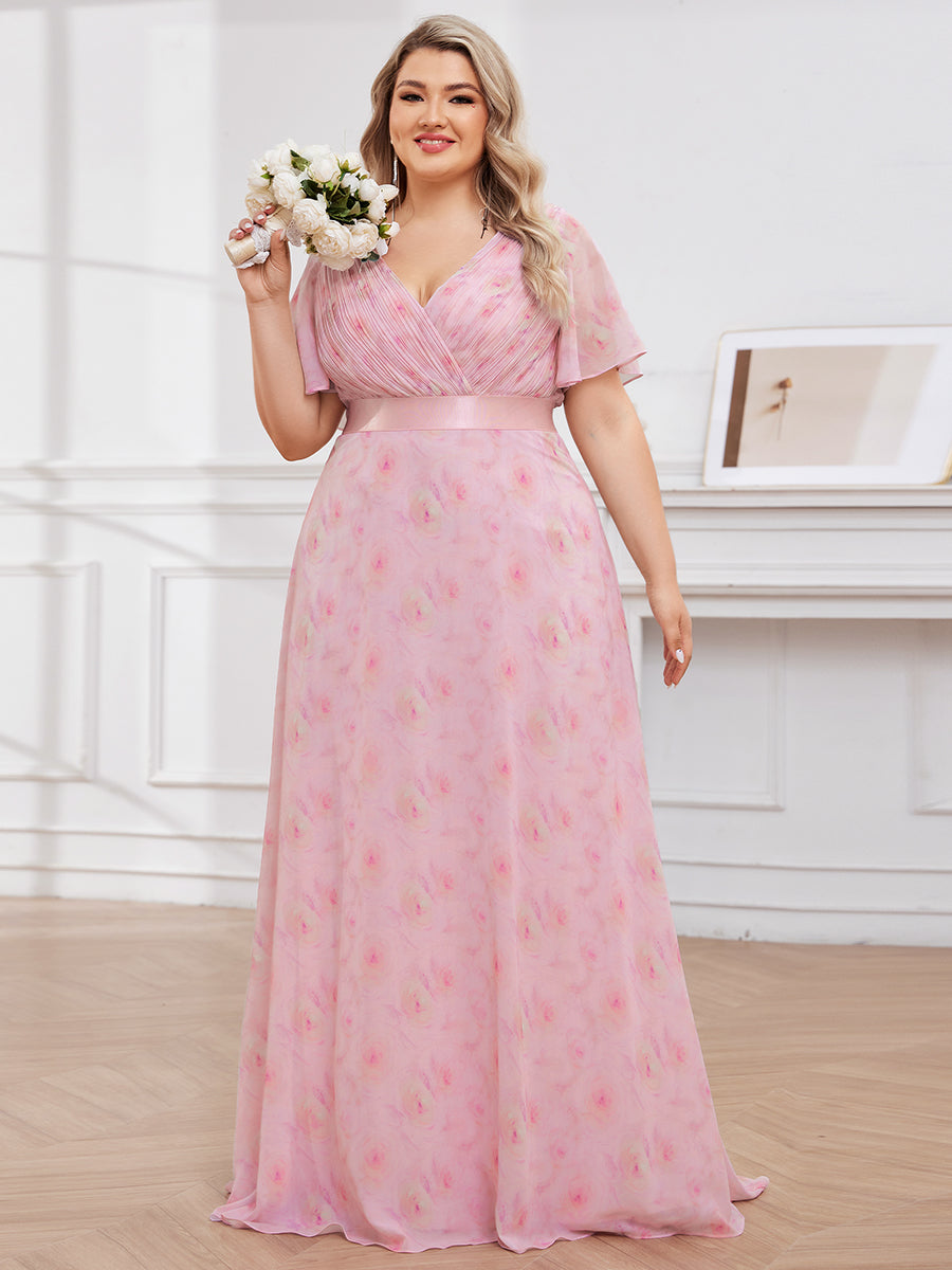 Robe de Soirée élégante en mousseline à taille haute et manches courtes #Couleur_Roses Violet Clair