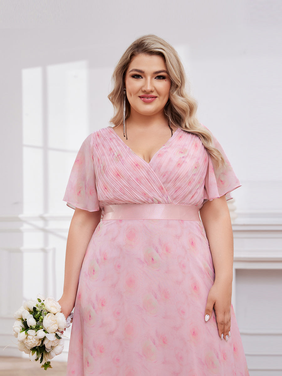 Robe de Soirée élégante en mousseline à taille haute et manches courtes #Couleur_Roses Violet Clair