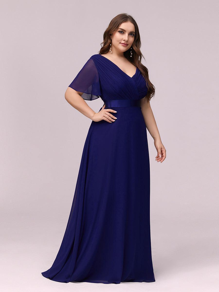 Robe mariage invitée fluide élégante en mousseline à taille haute #Couleur_Bleu Royal