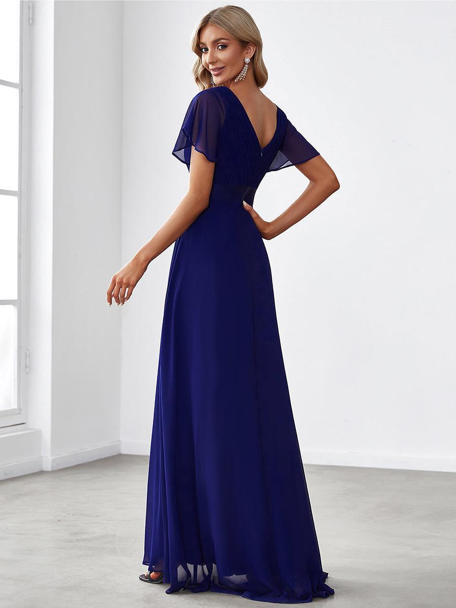 Robe mariage invitée fluide élégante en mousseline à taille haute #Couleur_Bleu Royal