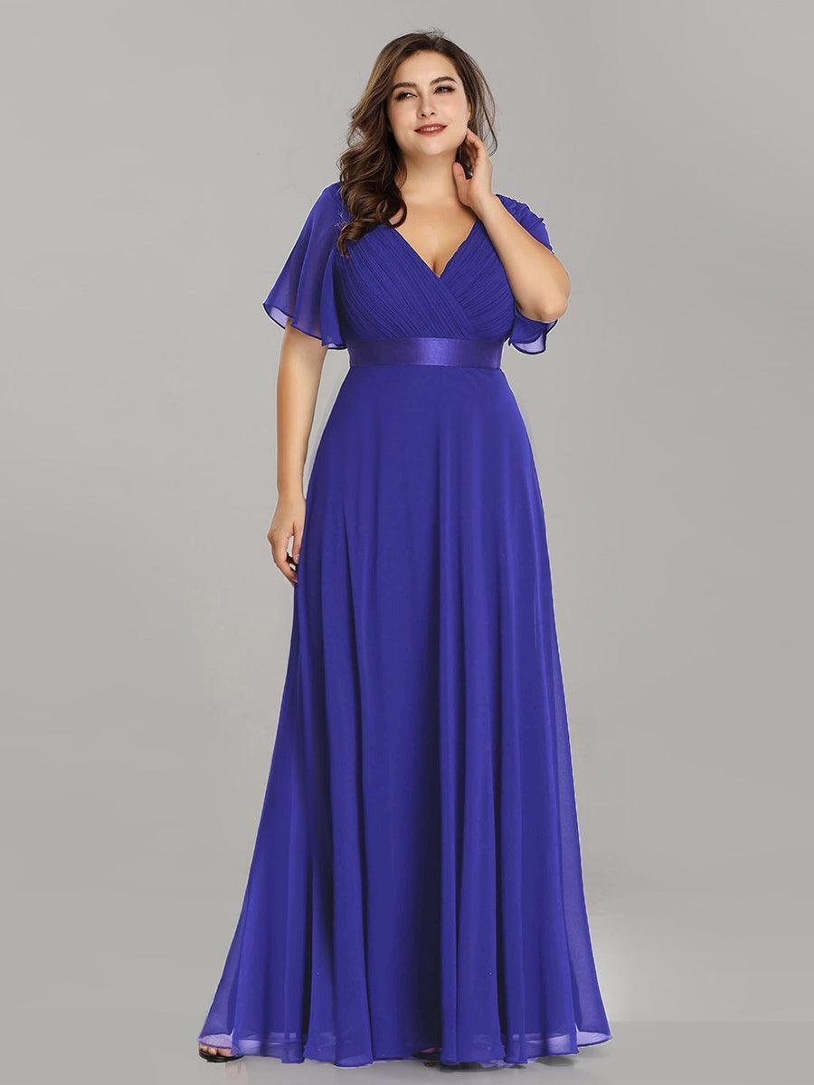 Robe mariage invitée fluide élégante en mousseline à taille haute #Couleur_Bleu Saphir