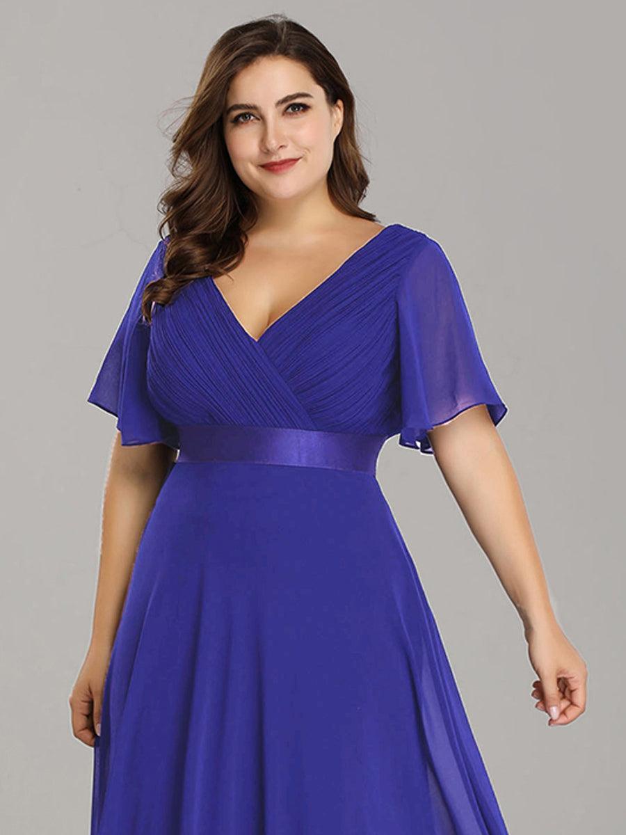 Robe mariage invitée fluide élégante en mousseline à taille haute #Couleur_Bleu Saphir