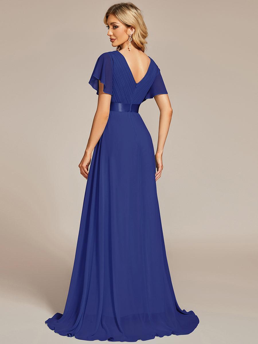 Robe mariage invitée fluide élégante en mousseline à taille haute #Couleur_Bleu Saphir