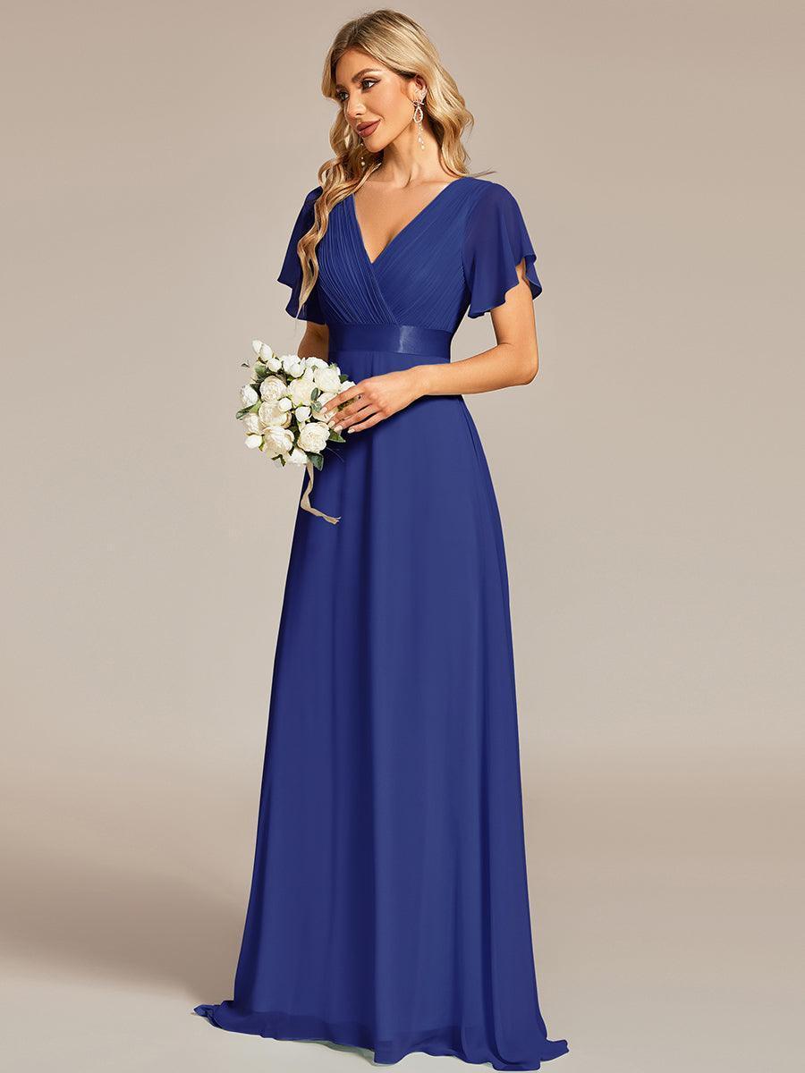Robe mariage invitée fluide élégante en mousseline à taille haute #Couleur_Bleu Saphir