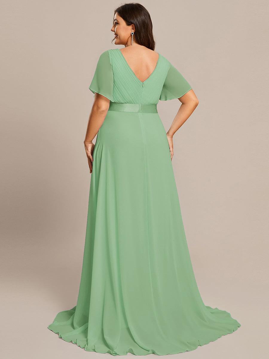 Robe Demoiselle d'Honneur Longue en Mousseline à Col en V #Couleur_Vert sauge
