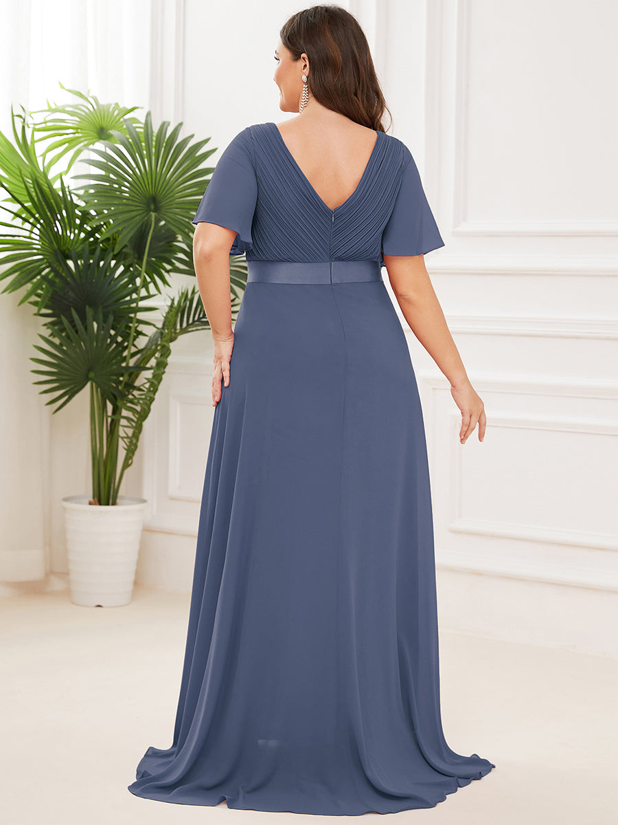 Robe de Soirée élégante en mousseline à taille haute et manches courtes #Couleur_Orage