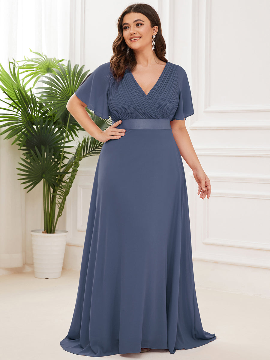 Robe de Soirée élégante en mousseline à taille haute et manches courtes #Couleur_Orage