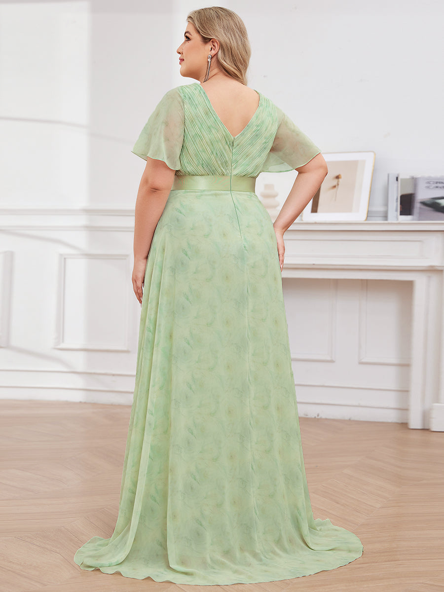 Robe de Soirée élégante en mousseline à taille haute et manches courtes #Couleur_Roses Vert Clair