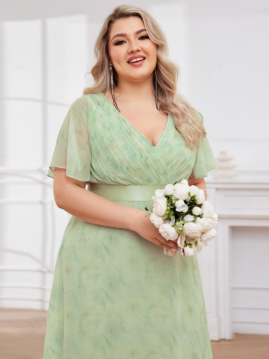 Robe de Soirée élégante en mousseline à taille haute et manches courtes #Couleur_Roses Vert Clair