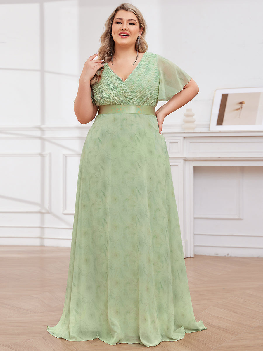 Robe de Soirée élégante en mousseline à taille haute et manches courtes #Couleur_Roses Vert Clair