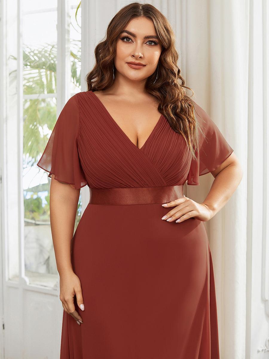 Robe mariage invitée fluide élégante en mousseline à taille haute #Couleur_Vermillon