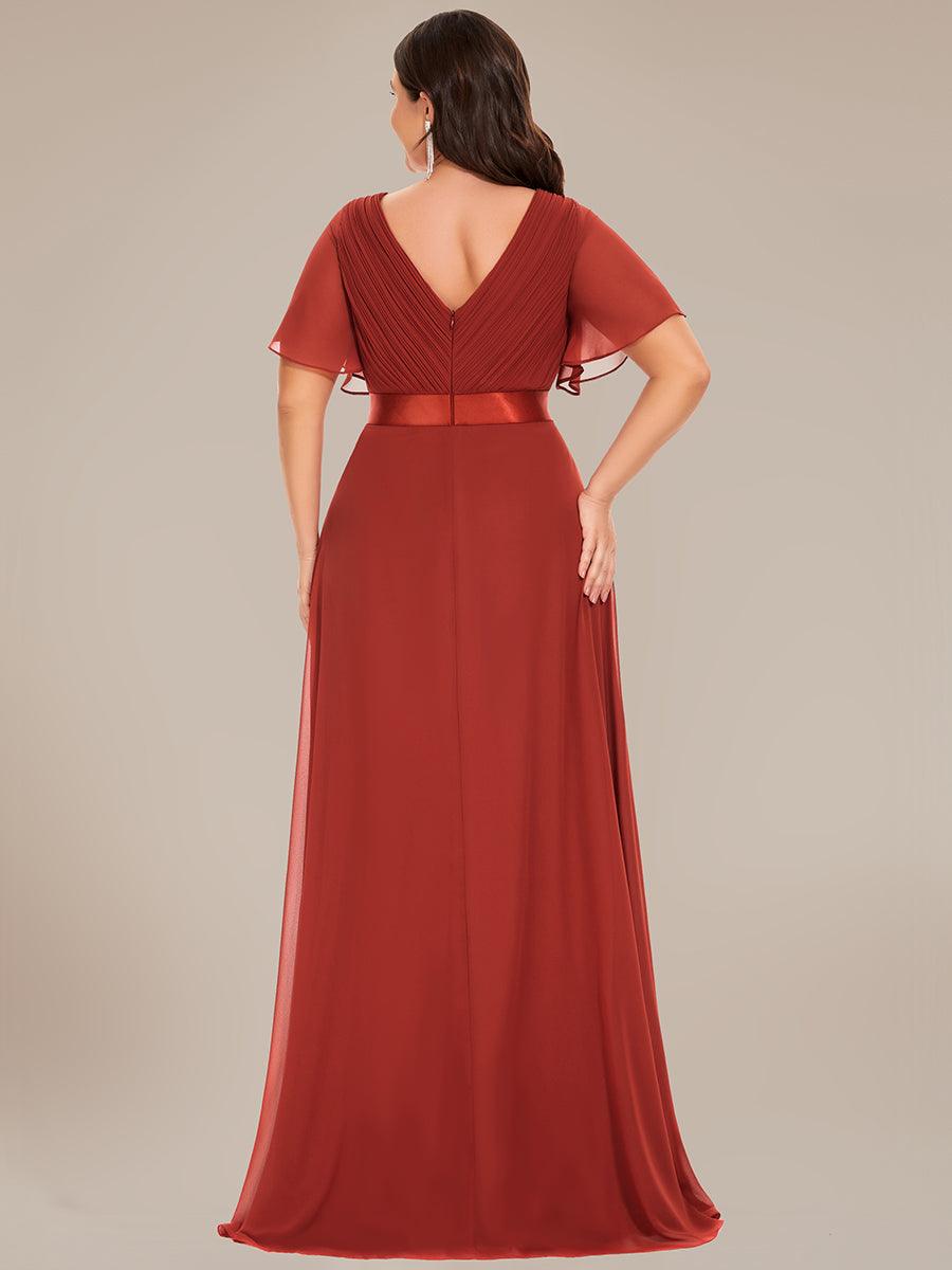 Robe de Soirée élégante en mousseline à taille haute et manches courtes #Couleur_Vermillon