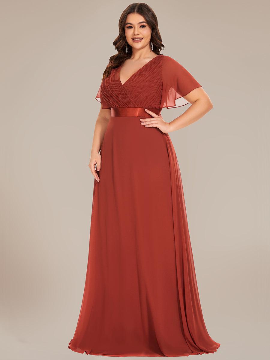 Robe de Soirée élégante en mousseline à taille haute et manches courtes #Couleur_Vermillon