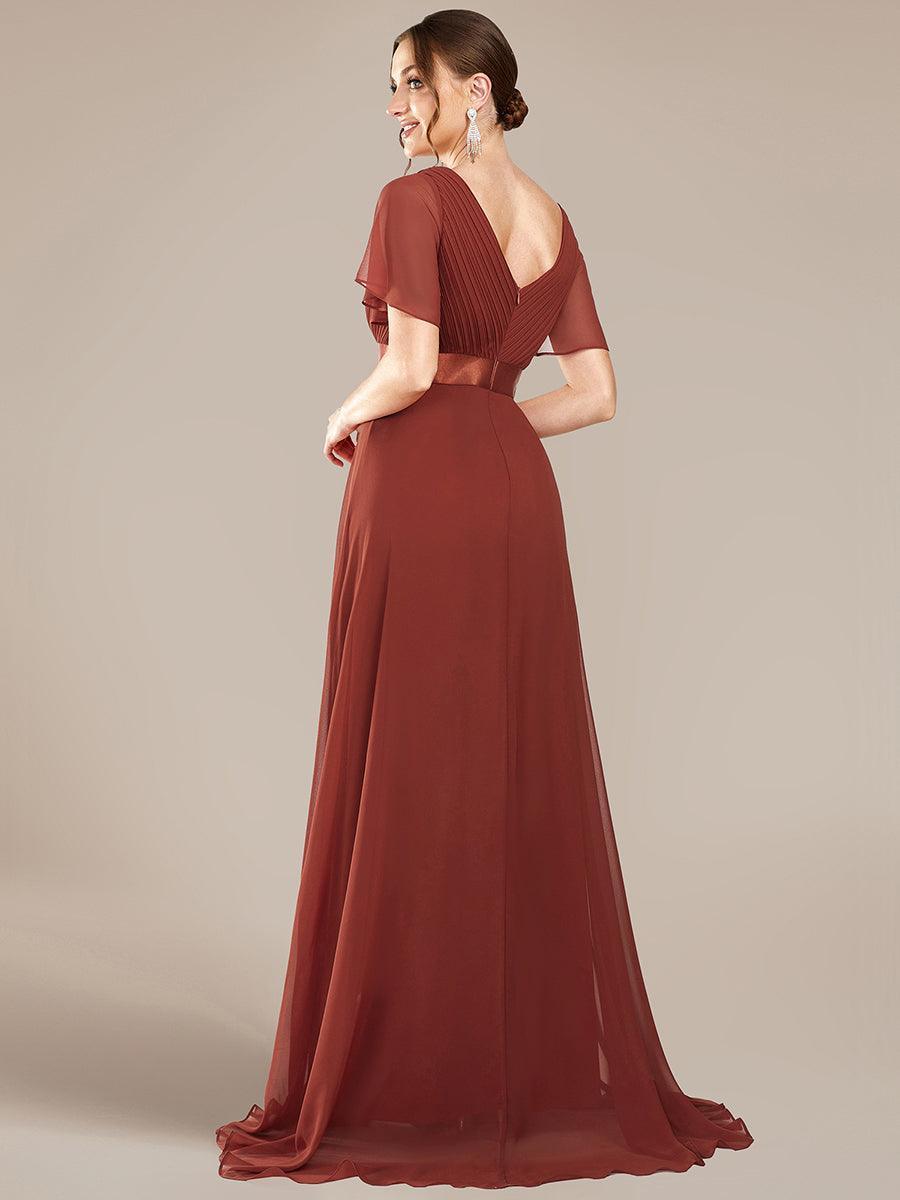 Robe mariage invitée fluide élégante en mousseline à taille haute #Couleur_Vermillon