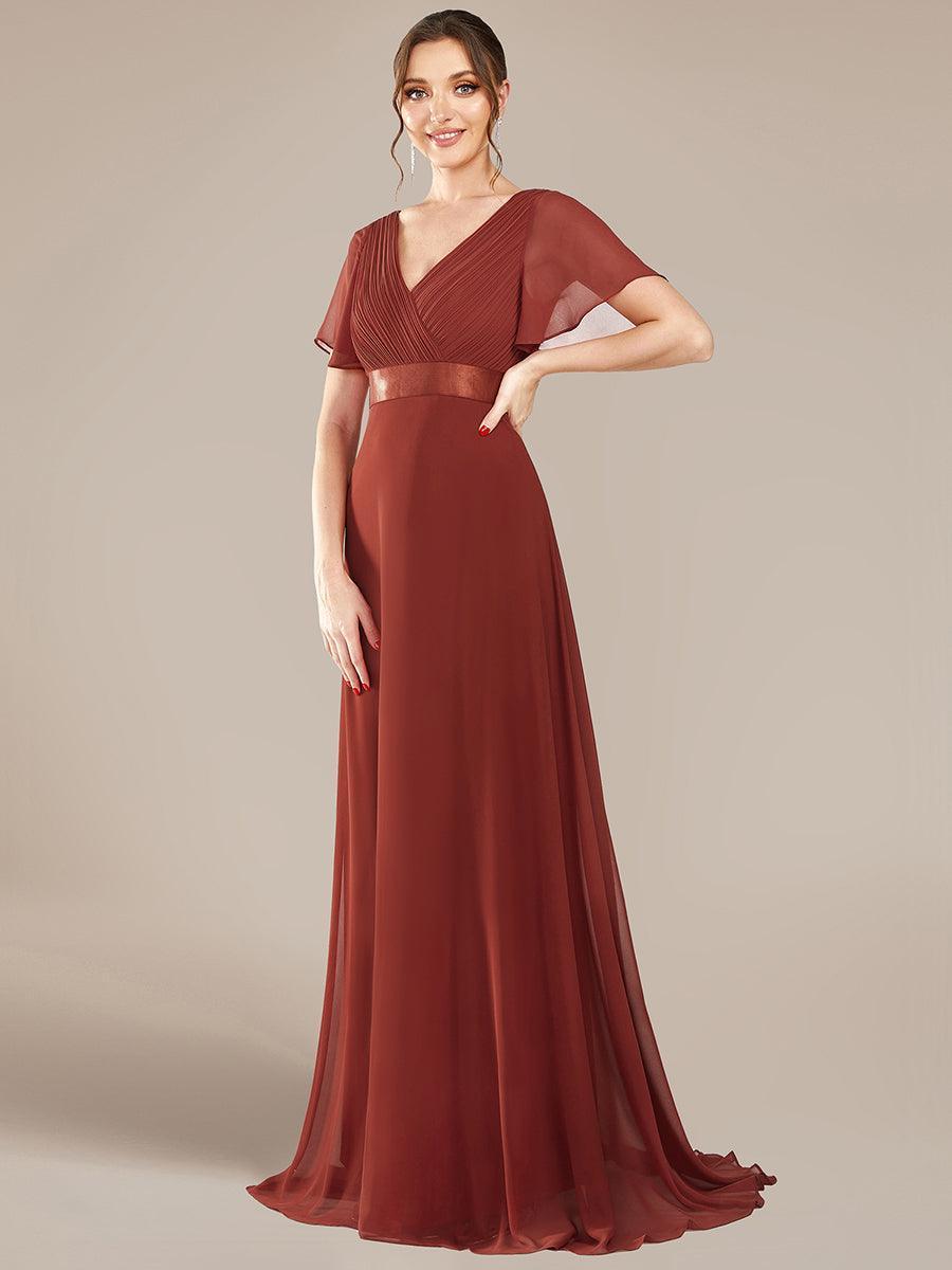 Robe mariage invitée fluide élégante en mousseline à taille haute #Couleur_Vermillon
