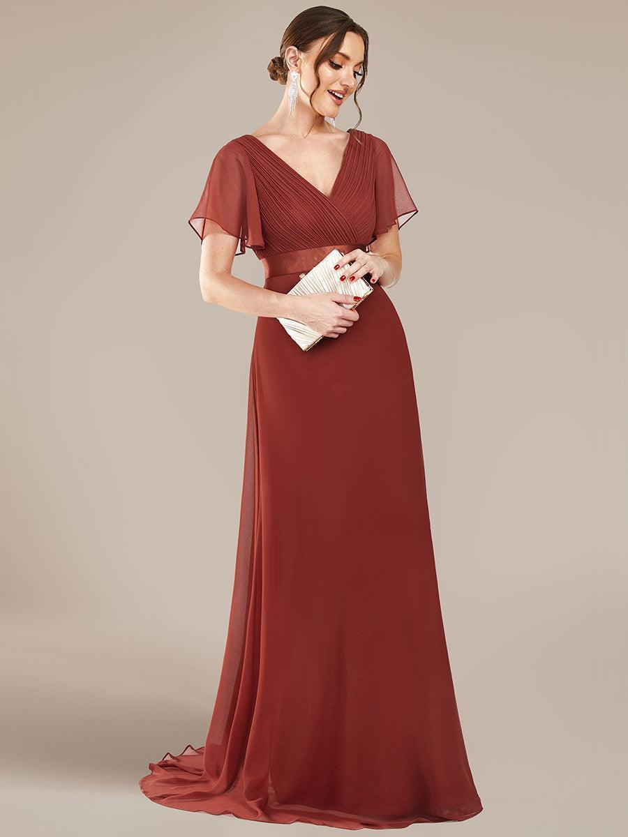 Robe mariage invitée fluide élégante en mousseline à taille haute #Couleur_Vermillon
