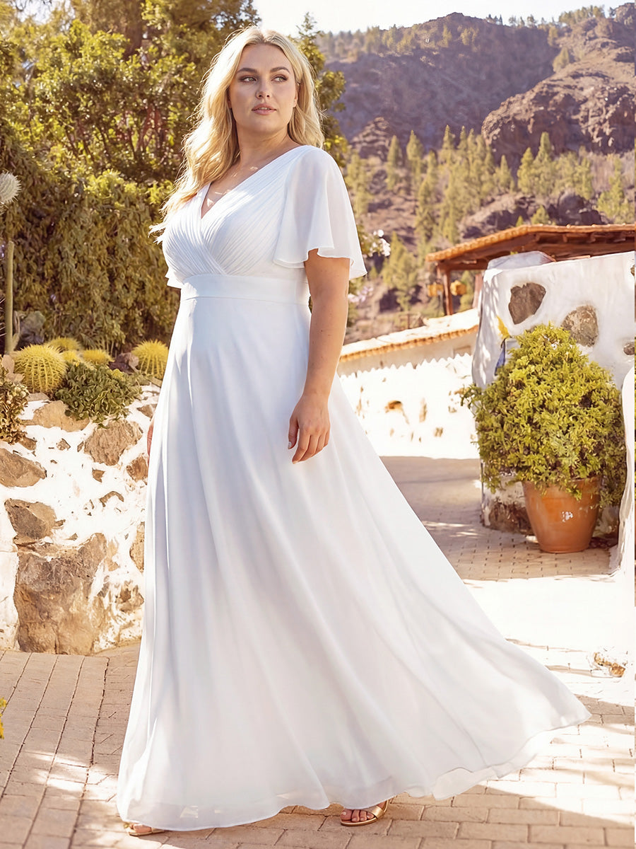 Robe mariage invitée fluide élégante en mousseline à taille haute #Couleur_Blanc