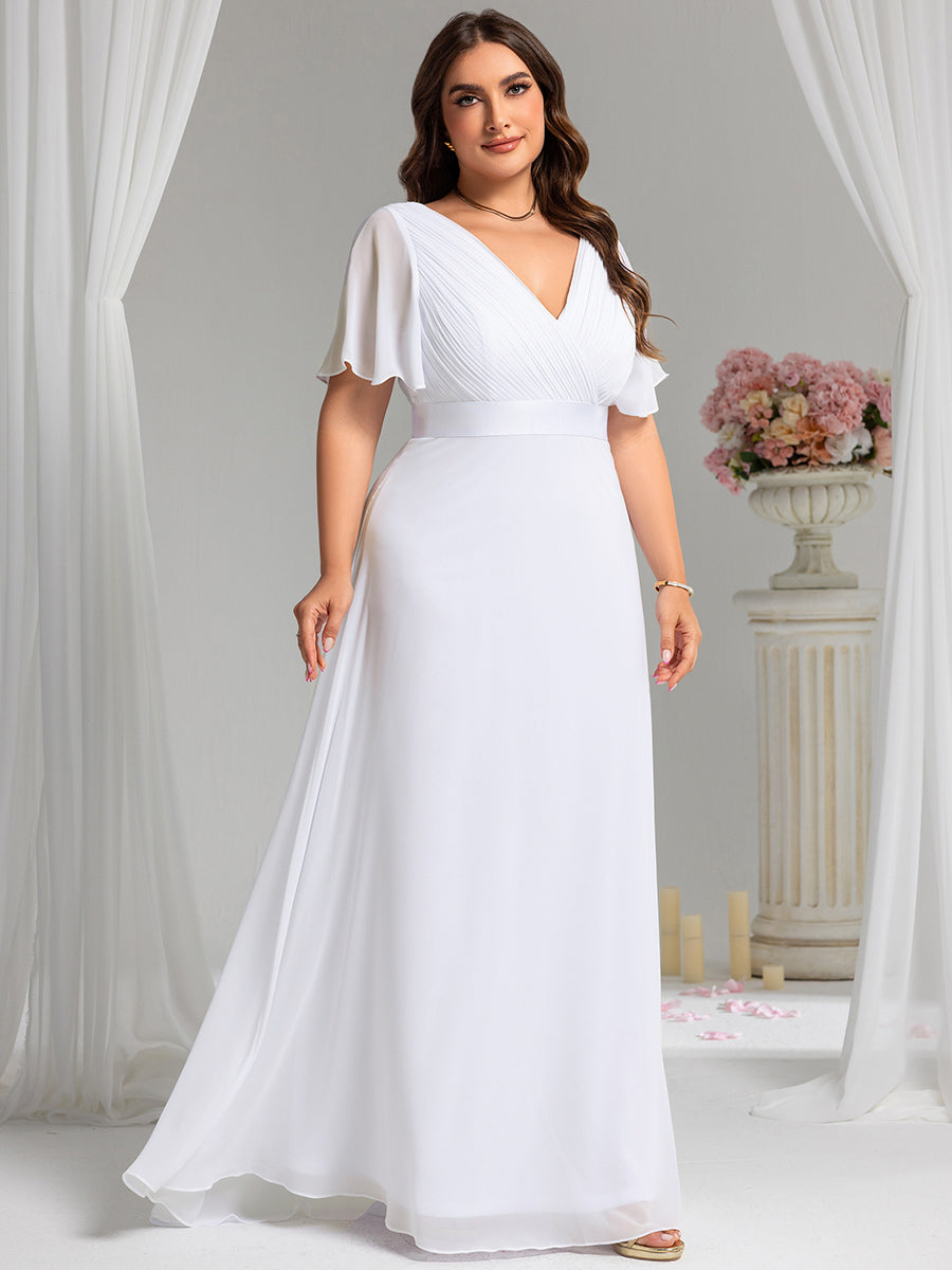 Robe mariage invitée fluide élégante en mousseline à taille haute #Couleur_Blanc
