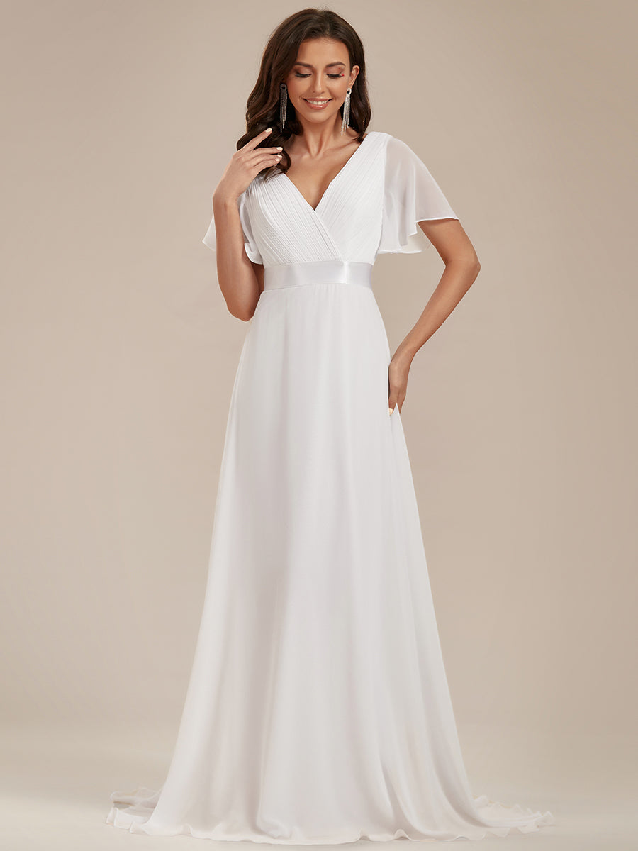 Robe mariage invitée fluide élégante en mousseline à taille haute #Couleur_Blanc