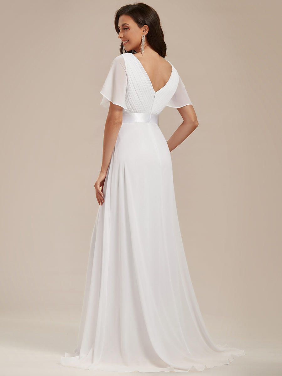 Robe mariage invitée fluide élégante en mousseline à taille haute #Couleur_Blanc