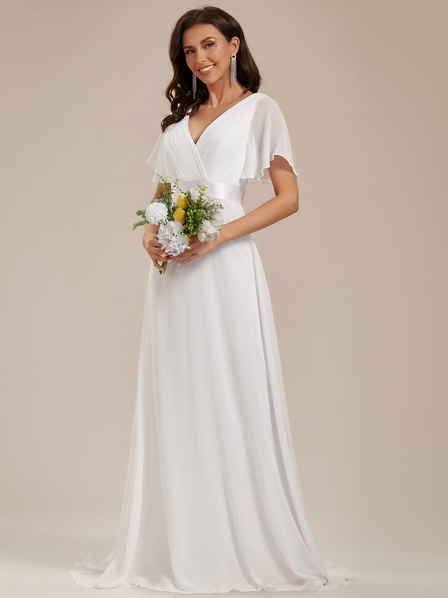 Robe mariage invitée fluide élégante en mousseline à taille haute #Couleur_Blanc