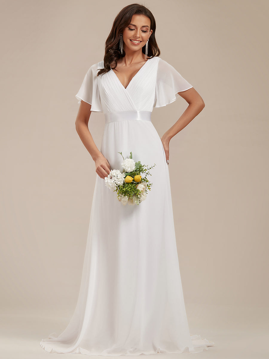 Robe mariage invitée fluide élégante en mousseline à taille haute #Couleur_Blanc