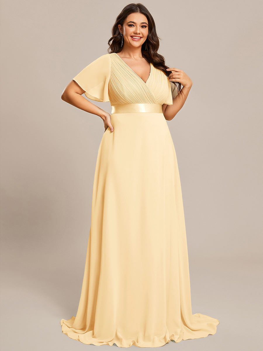 Robe mariage invitée Grande Taille Empire avec Manches Flottantes #Couleur_Jaune