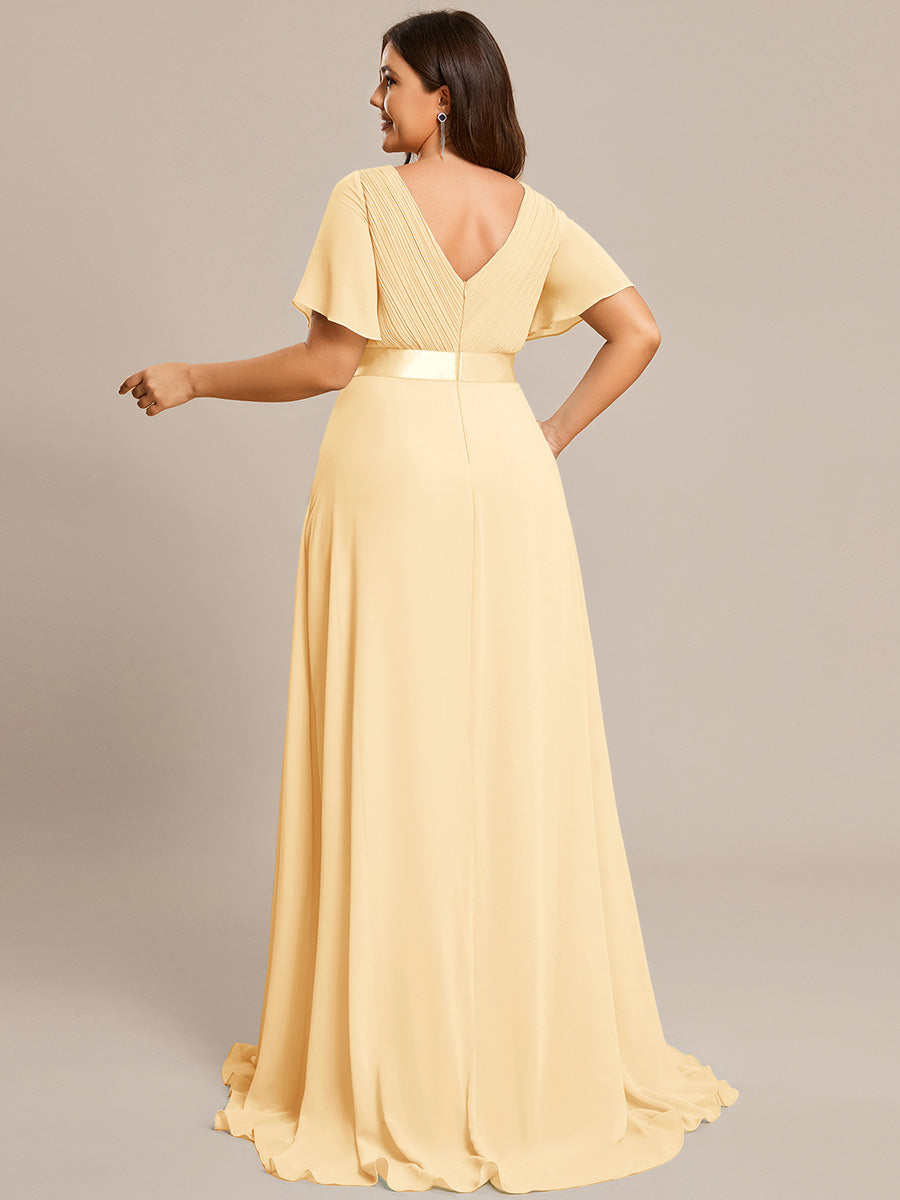 Robe mariage invitée Grande Taille Empire avec Manches Flottantes #Couleur_Jaune