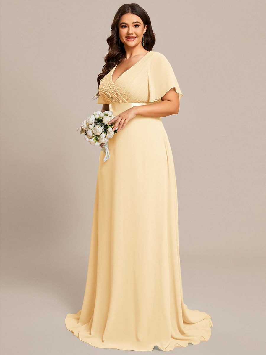 Robe mariage invitée Grande Taille Empire avec Manches Flottantes #Couleur_Jaune