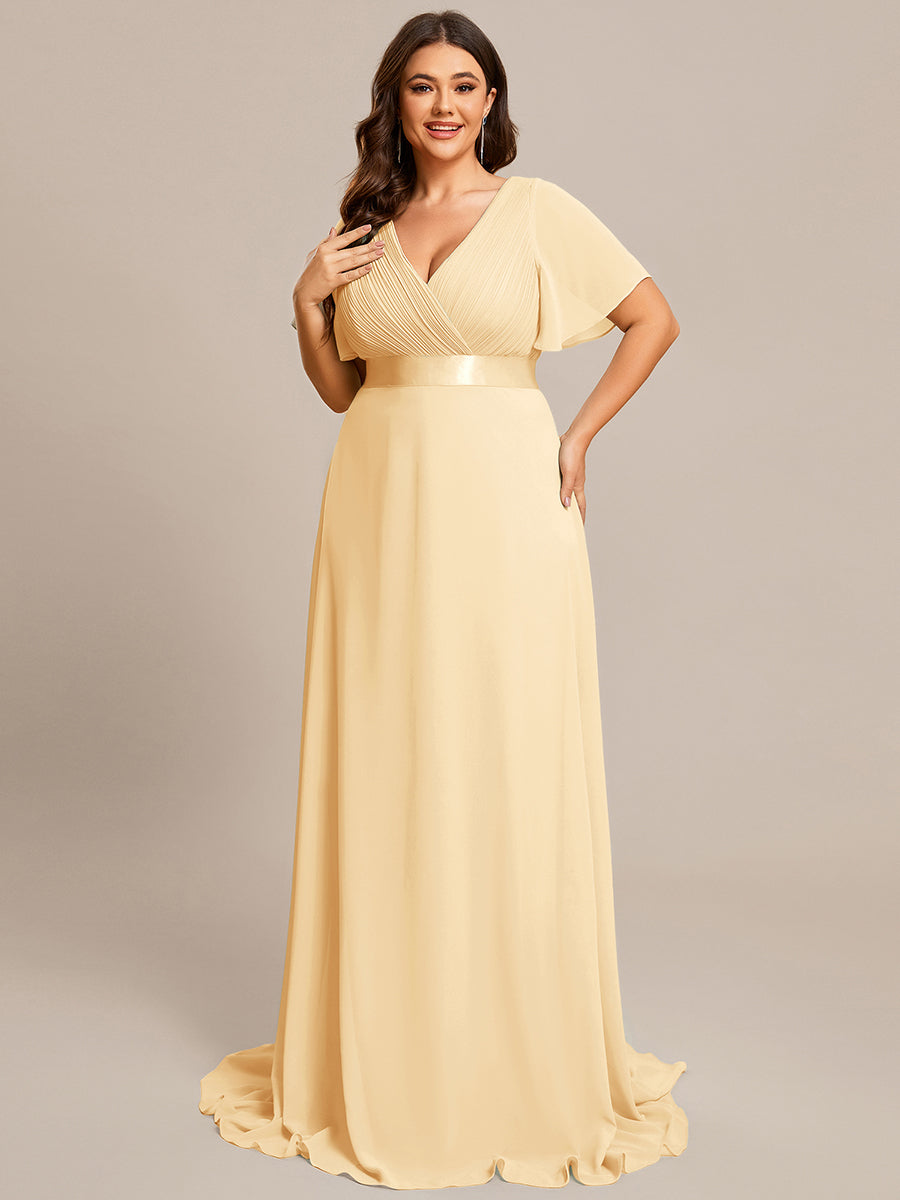 Robe mariage invitée Grande Taille Empire avec Manches Flottantes #Couleur_Jaune