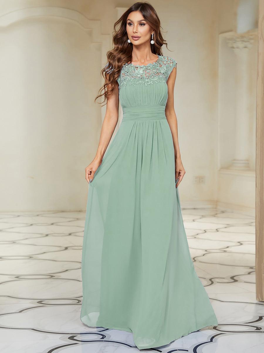 Robe de demoiselle d'honneur Maxi longue à taille Empire A Line #Couleur_Menthe Verte
