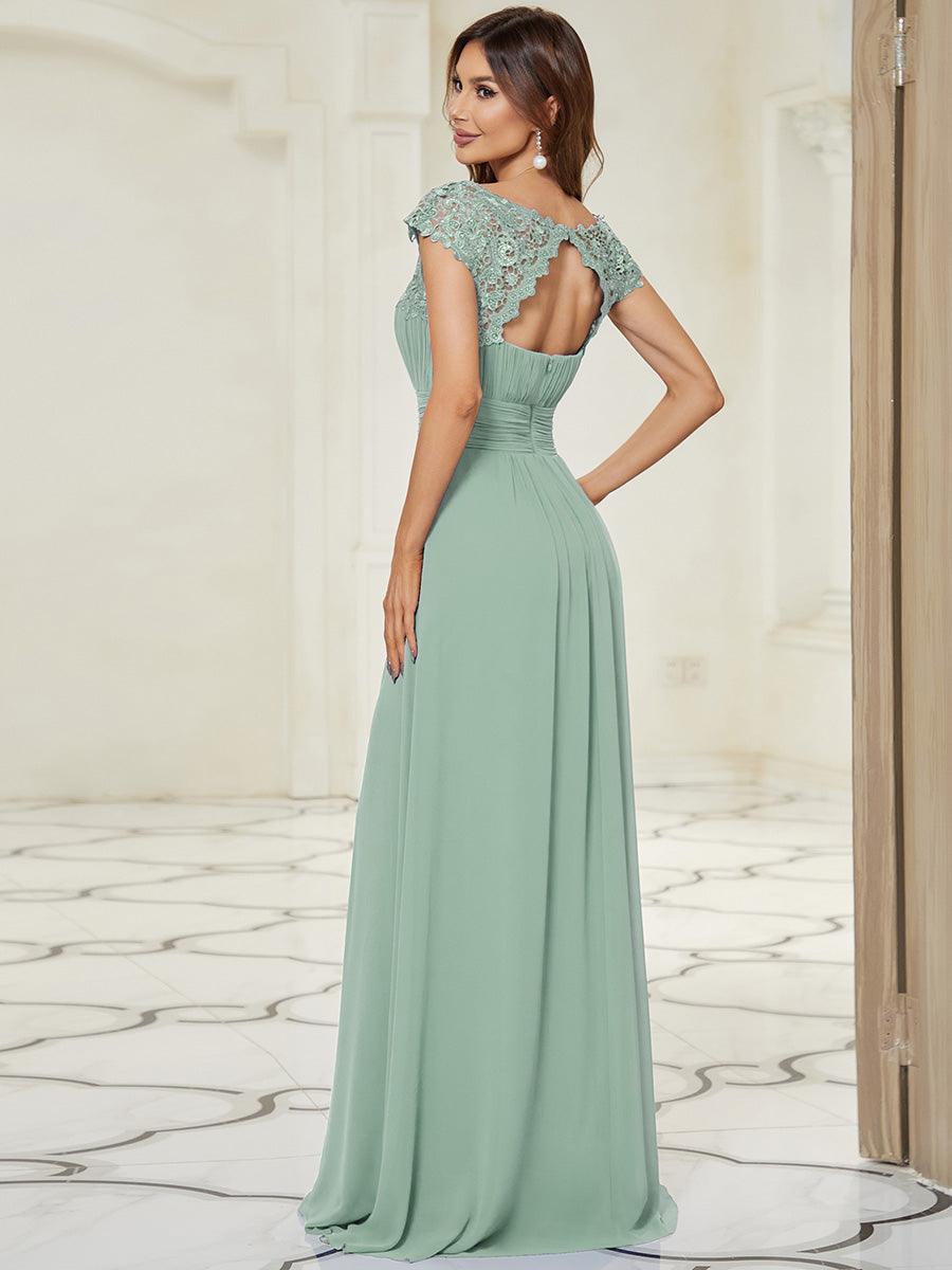 Robe de demoiselle d'honneur Maxi longue à taille Empire A Line #Couleur_Menthe Verte