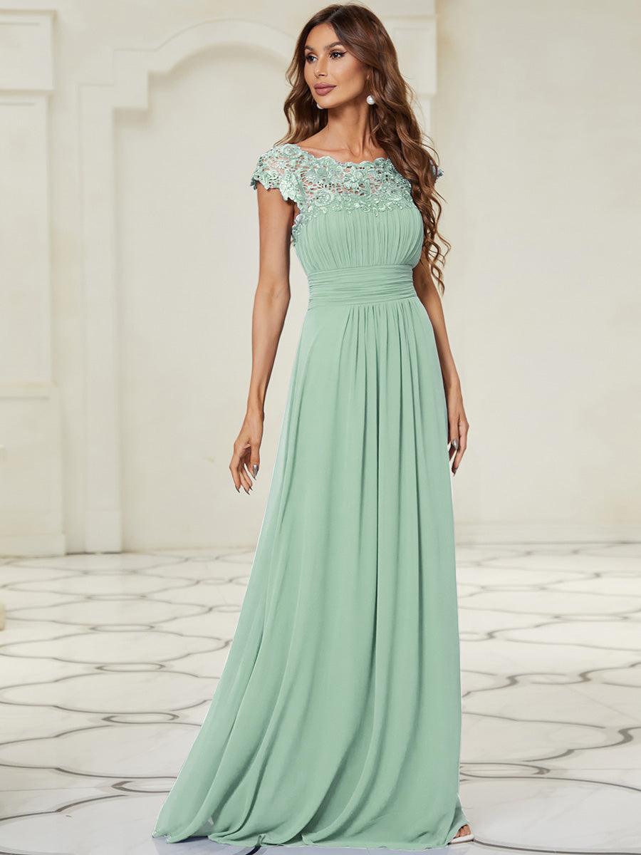 Robe de demoiselle d'honneur Maxi longue à taille Empire A Line #Couleur_Menthe Verte