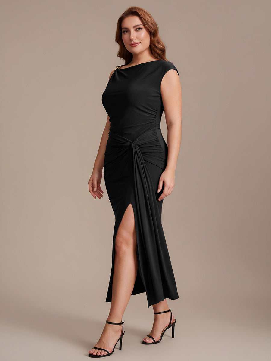 Robe midi bodycon à détail nœud et haute élasticité #Couleur_Noir