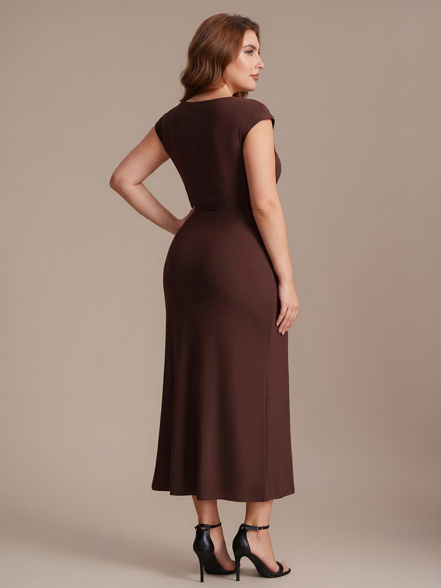 Robe midi bodycon à détail nœud et haute élasticité #Couleur_Marron chocolat