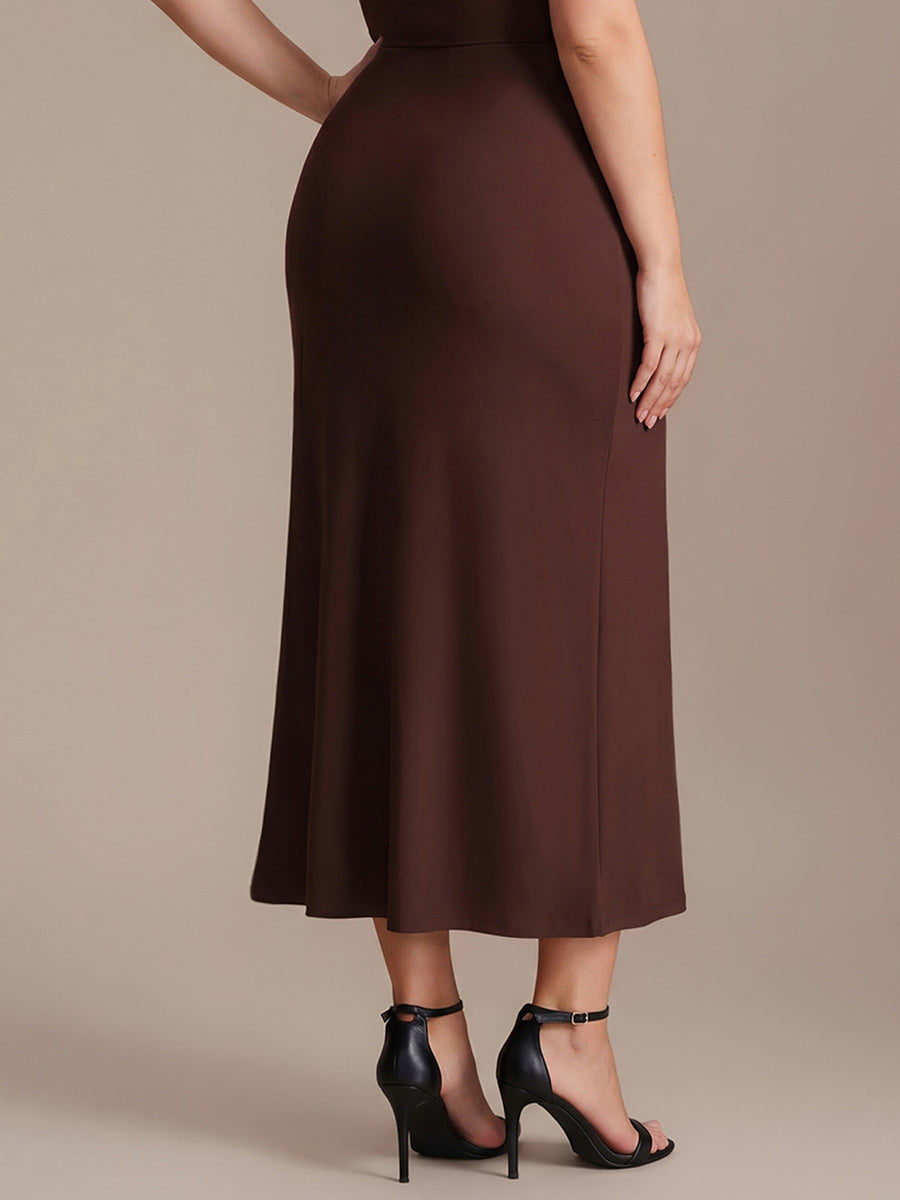 Robe midi bodycon à détail nœud et haute élasticité #Couleur_Marron chocolat