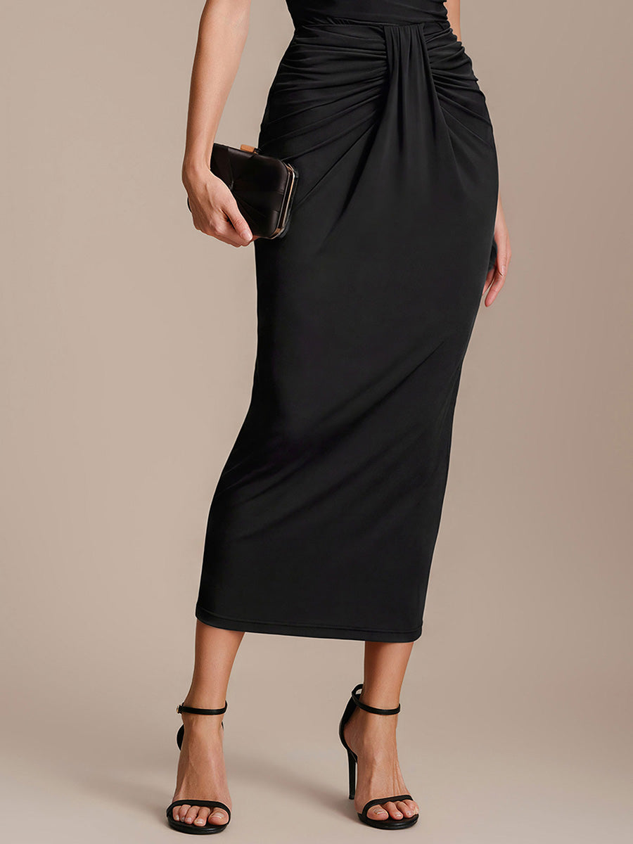 Robe midi bodycon très extensible à manches longues avec des détails élégants #Couleur_Noir