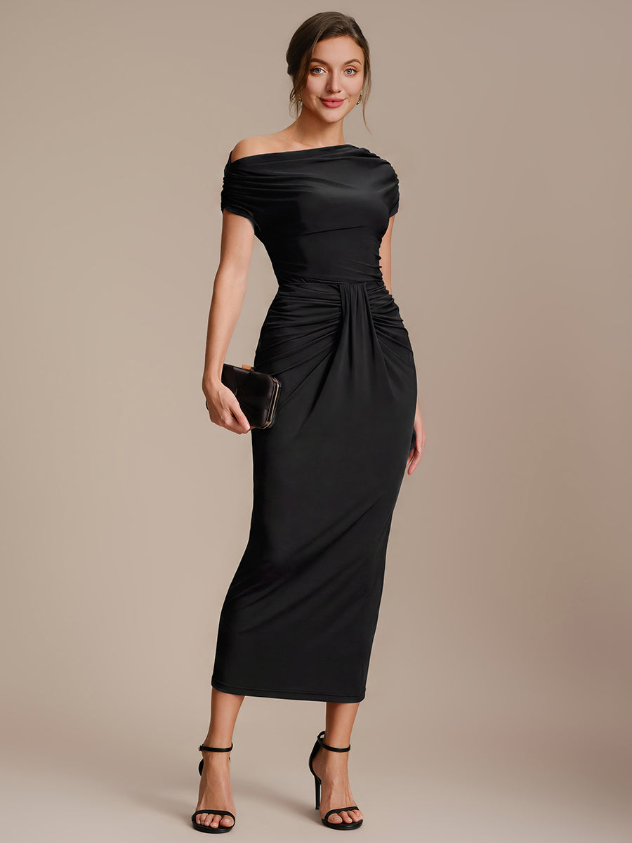 Robe midi bodycon très extensible à manches longues avec des détails élégants #Couleur_Noir