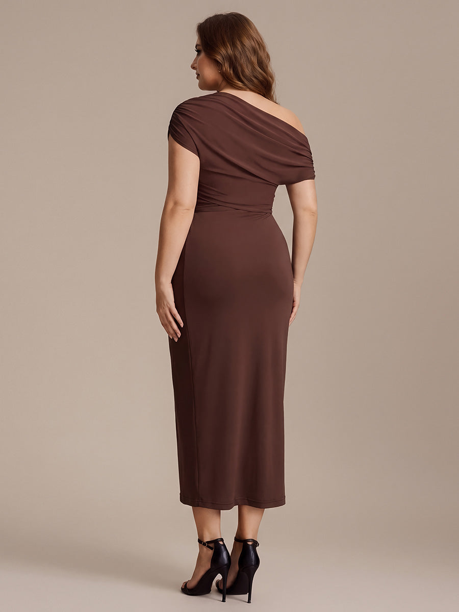 Robe midi bodycon très extensible à manches longues avec des détails élégants #Couleur_Marron chocolat