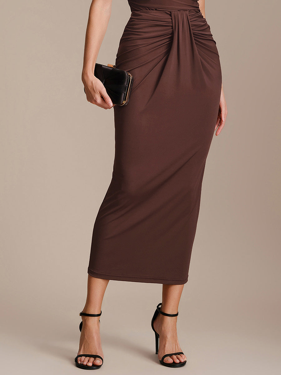 Robe midi bodycon très extensible à manches longues avec des détails élégants #Couleur_Marron chocolat