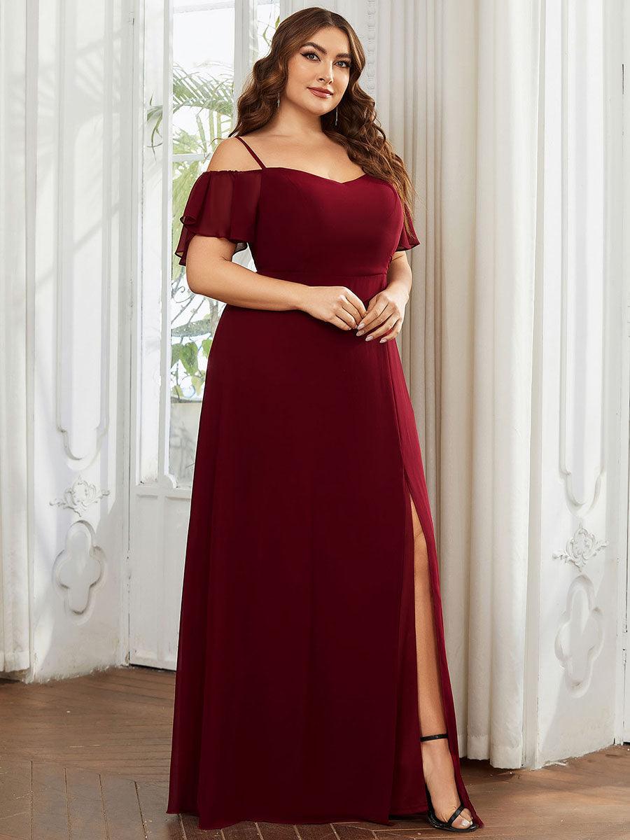 Robe de soirée à épaules dénudées et encolure en V taille Plus fente latérale #Couleur_Bordeaux